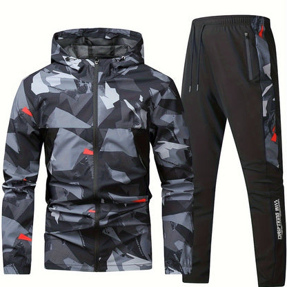 Men'S Lightweight Climbing Hooded Jacket - Quick-Dry Windproof Outdoor Sports Coat with Camouflage Pattern, Spring/Fall Casual & Training Wear, Regular Fit for Hiking, Running, Gym, Hiking Apparel, Durable Fabric