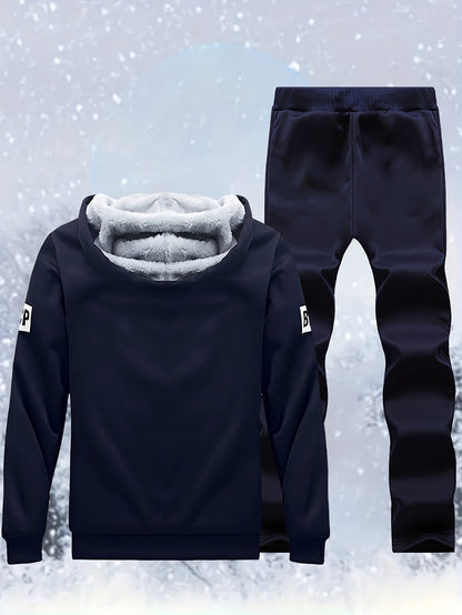 Տղամարդու «SHAN YES» այբուբենի նախշերով, խիտ աստառով, գլխարկով սվիտերի և վազքի համար նախատեսված տաք մարզական հագուստ, աշնանային և ձմեռային։