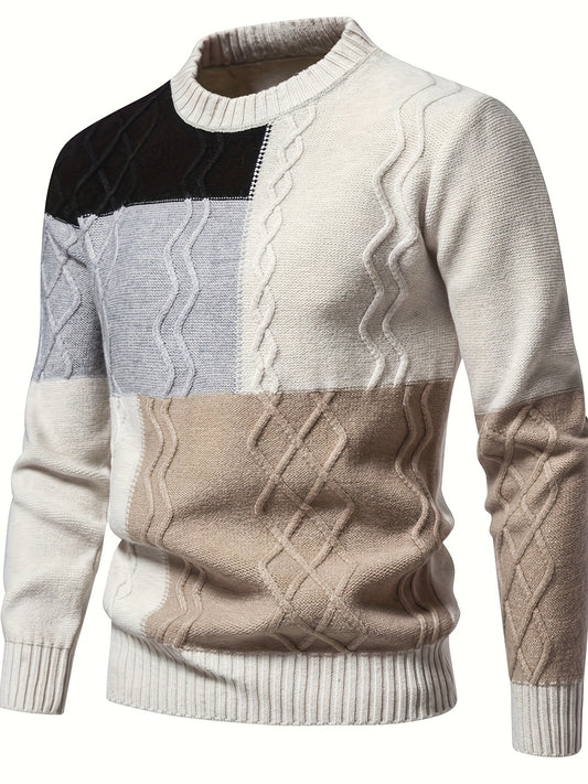 Men'S Colorful Jacquard Pullover Sweater with a Round Neck for Autumn And Winter