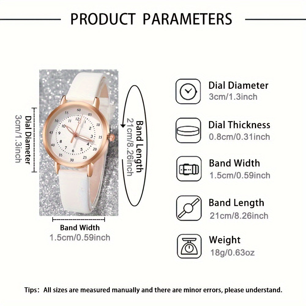 Elegant 5pcs Women's Quartz Watch & Jewelry Set - Round, Faux PU Leather Strap, Zinc Alloy Case - Perfect Gift for Valentine's, Easter, Birthdays, Christmas - Ayq