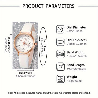 Elegant 5pcs Women's Quartz Watch & Jewelry Set - Round, Faux PU Leather Strap, Zinc Alloy Case - Perfect Gift for Valentine's, Easter, Birthdays, Christmas - Ayq