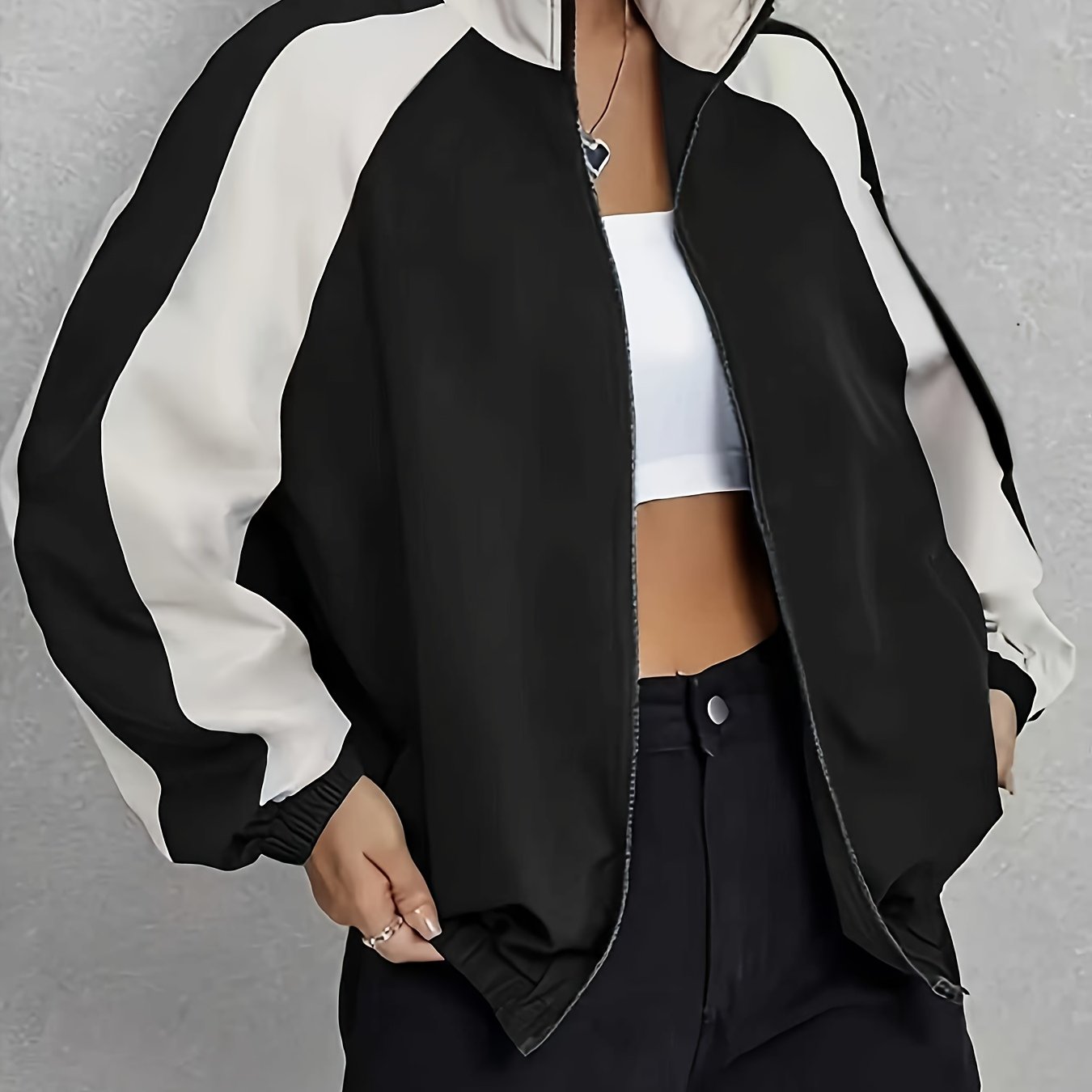 Women's Elegant Mandarin Collar Jacket - Burgundy & Half-Zip Coat with White Piping, All-Season Structured Outerwear (Black /Notch), Machine Washable Casual to Formal Blazer for & Social Events, Jackets For Women, Jacket For