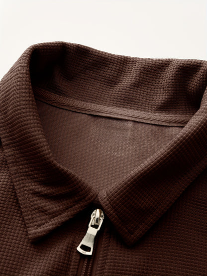 1 հատ տղամարդու ամենօրյա պոլիեսթերային կայծակաճարմանդով բաճկոն՝ օձիքով, միագույն, թեթևակի ձգվող, հյուսված կտորից, սովորական չափսերով, առանց աստառի - Գարուն/աշուն վերնազգեստ