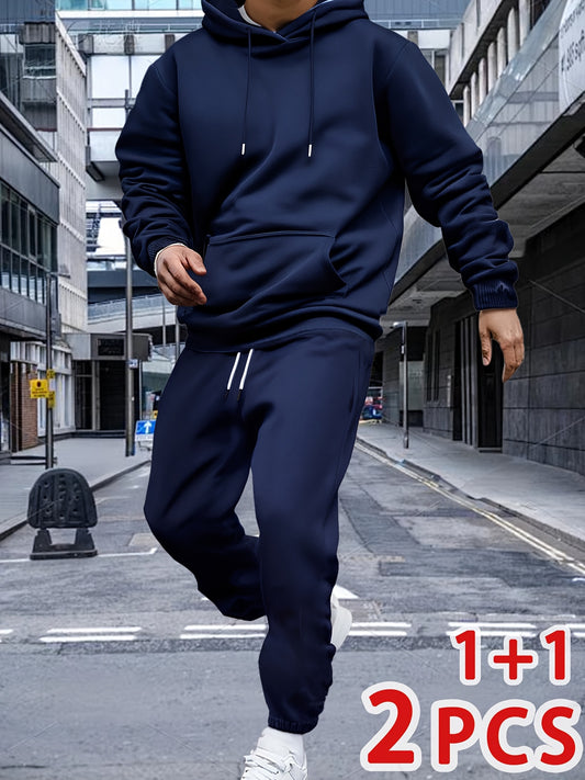 Տղամարդու աշնանային և ձմեռային երկկտոր կոստյում, 1 գլխարկով սվիտեր և 1 զույգ առօրյա սպորտային տաբատ, ազատ տարբերակ, հարմարավետ կրելու համար, շատ հարմար է աշնանային և ձմեռային սպորտաձևերի և հանգստի վազքի համար։