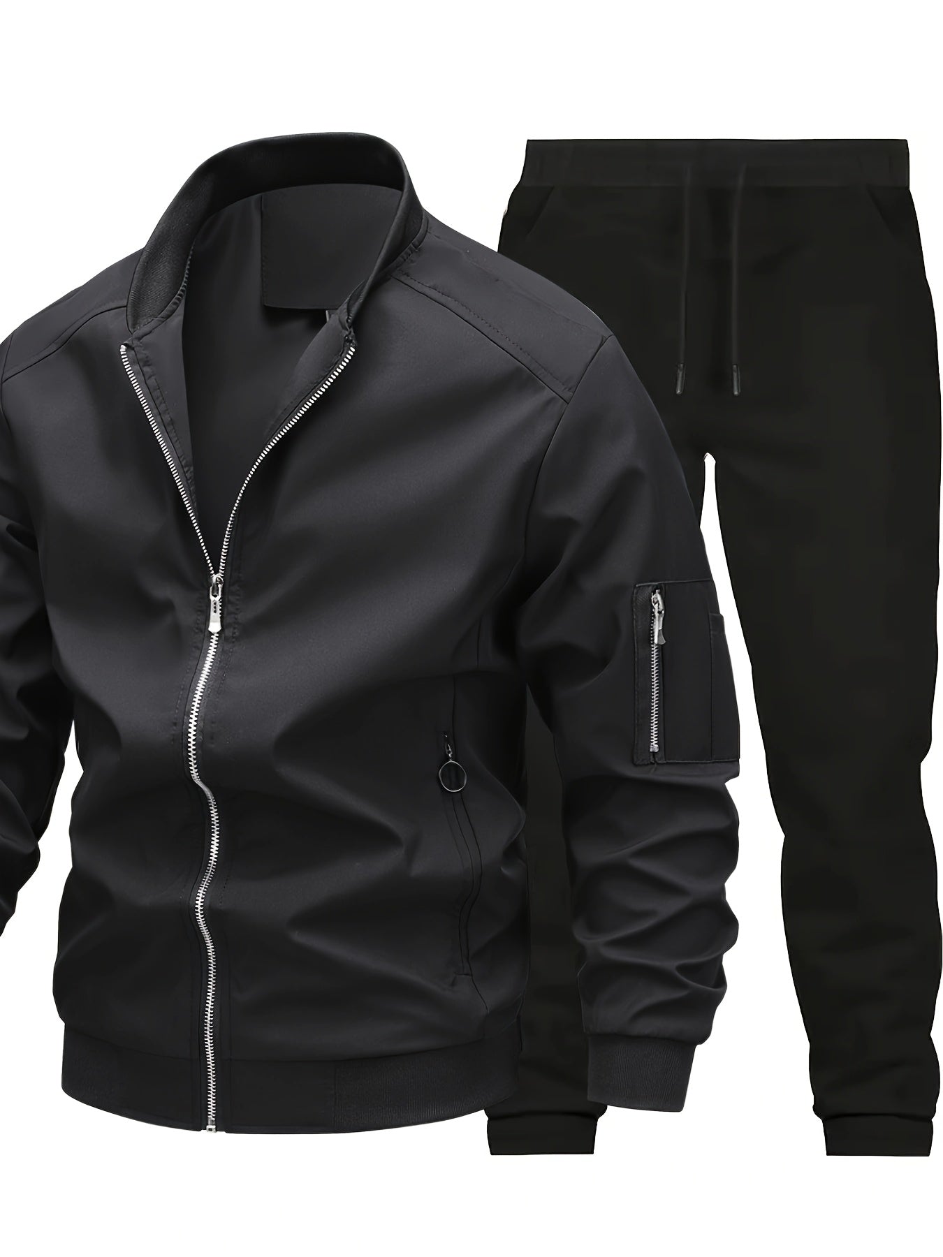 Տղամարդու առօրյա աշխատանքային բաճկոնի և տաբատի հավաքածու, միագույն, երկար թևքերով, սովորական չափսի, գրպաններով, գարնան/աշնան համար, առօրյա հագուստ, առօրյա հագուստ|Առօրյա ոճ|Միագույն բաճկոն