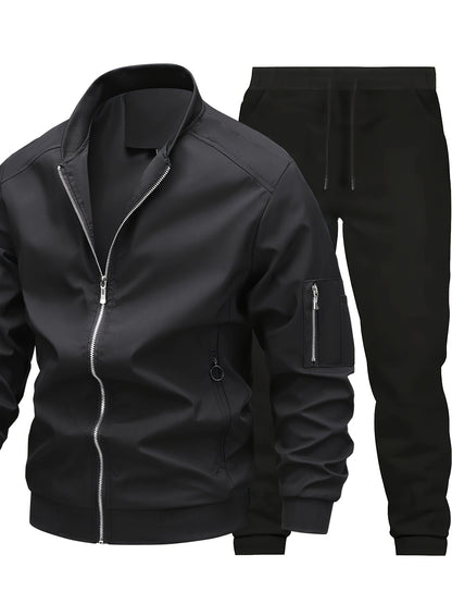 Տղամարդու առօրյա աշխատանքային բաճկոնի և տաբատի հավաքածու, միագույն, երկար թևքերով, սովորական չափսի, գրպաններով, գարնան/աշնան համար, առօրյա հագուստ, առօրյա հագուստ|Առօրյա ոճ|Միագույն բաճկոն