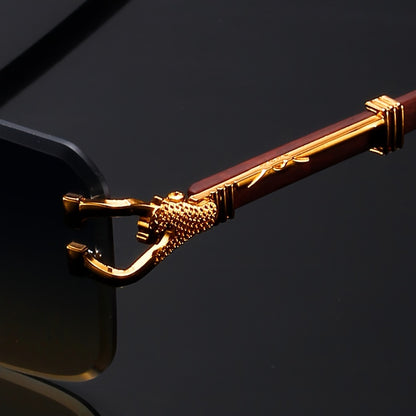 Էլեգանտ, առանց շրջանակի օդաչուի ոճի նորաձև ակնոցներ տղամարդկանց և կանանց համար՝ ոսկեգույն ընձառյուծի նախշերով, կանաչ գրադիենտային ոսպնյակներով, թեթև մետաղական շրջանակով, իդեալական է լողափնյա երեկույթների և ճանապարհորդությունների համար