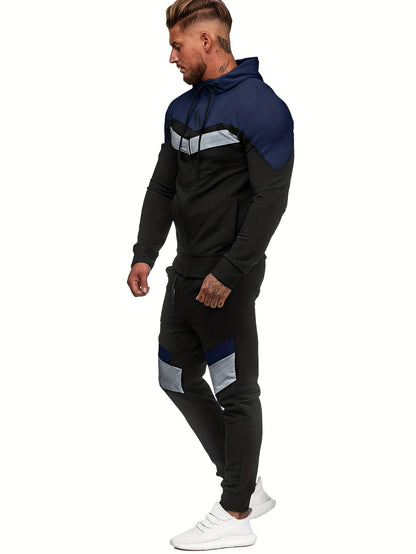 Տղամարդու աշնանային և ձմեռային բրդյա սվիտերի հավաքածու՝ գլխարկով և լարով, պատչվորք սպորտային տաբատով, առօրյա, սպորտային ոճի երկար թևքով բաճկոնով