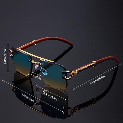 Էլեգանտ, առանց շրջանակի օդաչուի ոճի նորաձև ակնոցներ տղամարդկանց և կանանց համար՝ ոսկեգույն ընձառյուծի նախշերով, կանաչ գրադիենտային ոսպնյակներով, թեթև մետաղական շրջանակով, իդեալական է լողափնյա երեկույթների և ճանապարհորդությունների համար