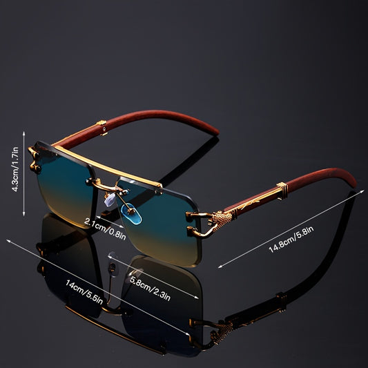 Էլեգանտ, առանց շրջանակի օդաչուի ոճի նորաձև ակնոցներ տղամարդկանց և կանանց համար՝ ոսկեգույն ընձառյուծի նախշերով, կանաչ գրադիենտային ոսպնյակներով, թեթև մետաղական շրջանակով, իդեալական է լողափնյա երեկույթների և ճանապարհորդությունների համար