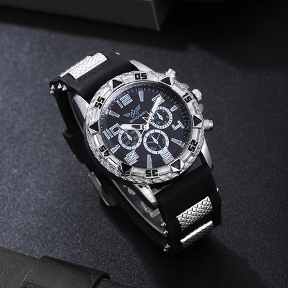 5 հատ տղամարդու գործնական ժամացույց՝ ոճային կլոր քվարցային ժամացույց՝ էլեկտրոնային մեխանիզմով + երեք թևնոցով, նորաձև ակնոց, հարմար է գրասենյակի և պաշտոնական առիթների համար՝ իդեալական նվեր մասնագետների համար