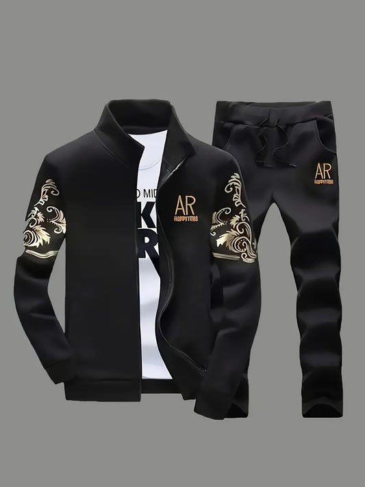 Գարնանային և աշնանային նոր տղամարդկանց սպորտային առօրյա կոստյում, նորաձև, կանգնած օձիքով երկար թևքով բաճկոն՝ երկու մասից բաղկացած հավաքածու