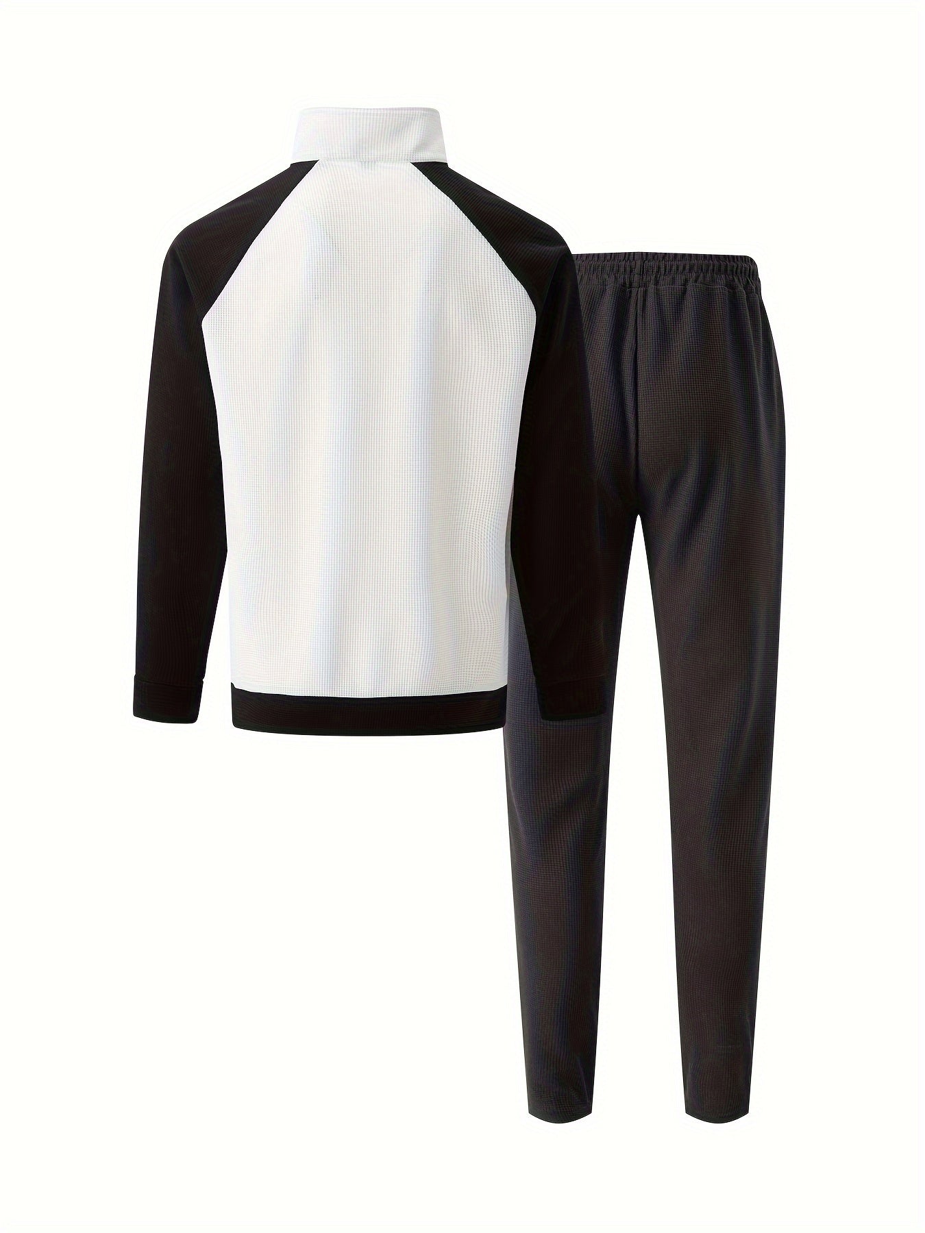 Տղամարդու սպորտային գունային բլոկով կայծակաճարմանդով բաճկոնի և վազքի տաբատի հավաքածու - պոլիեսթերի խառնուրդ, իդեալական է գարնան/աշնան համար