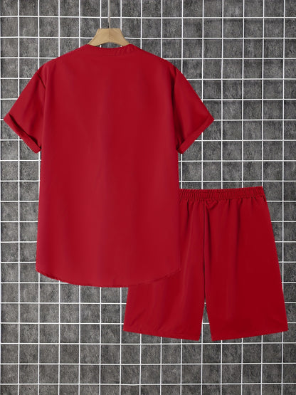 2 հատ տպագիր տղամարդու ամառային կարճ թևքերով կոճակներով վերնաշապիկի և շորտերի հավաքածու