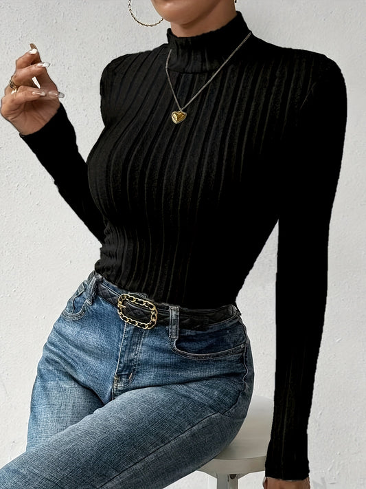 Նորաձևության շերտավոր պարզ բարձր օձիք երկարաթև վերնաշապիկ տրիկոտաժե պուլովեր