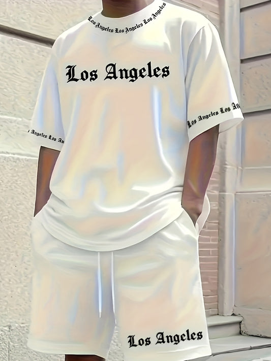 Լոս Անջելեսի անգլիական նախշերով տղամարդու կարճ թևքով վերնաշապիկ + առօրյա սպորտային հավաքածու, շնչող, փափուկ ամառային հագուստ՝ գրպաններով վերնաշապիկով և լարերով շորտերով