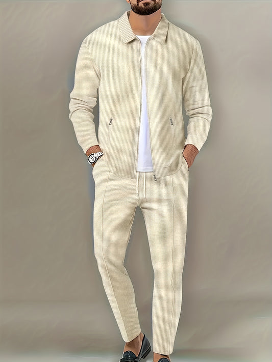 Տղամարդկանց գարնանային վաֆլի տրիկոտաժե սպորտային հագուստի հավաքածու, եվրոպական և ամերիկյան ոճի առօրյա հագուստ