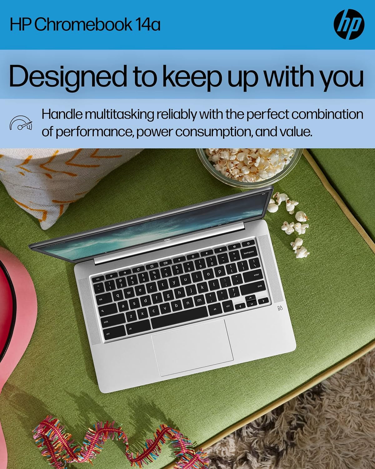 HP Chromebook 14 Laptop, Intel Celeron N4120, 4 GB RAM, 64 GB Emmc, 14" HD Display, Chrome OS, Thin Design, 4K Graphics, Long Battery Life, Ash Gray Keyboard (14A-Na0226Nr, 2022, Mineral Silver)