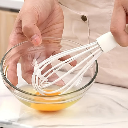 White Manual Silicone Whisk, a Hand-Held Baking Mixing Tool, Featuring 5 Highly Elastic Wires for Stirring, Easy to Clean Kitchen Baking Utensil.