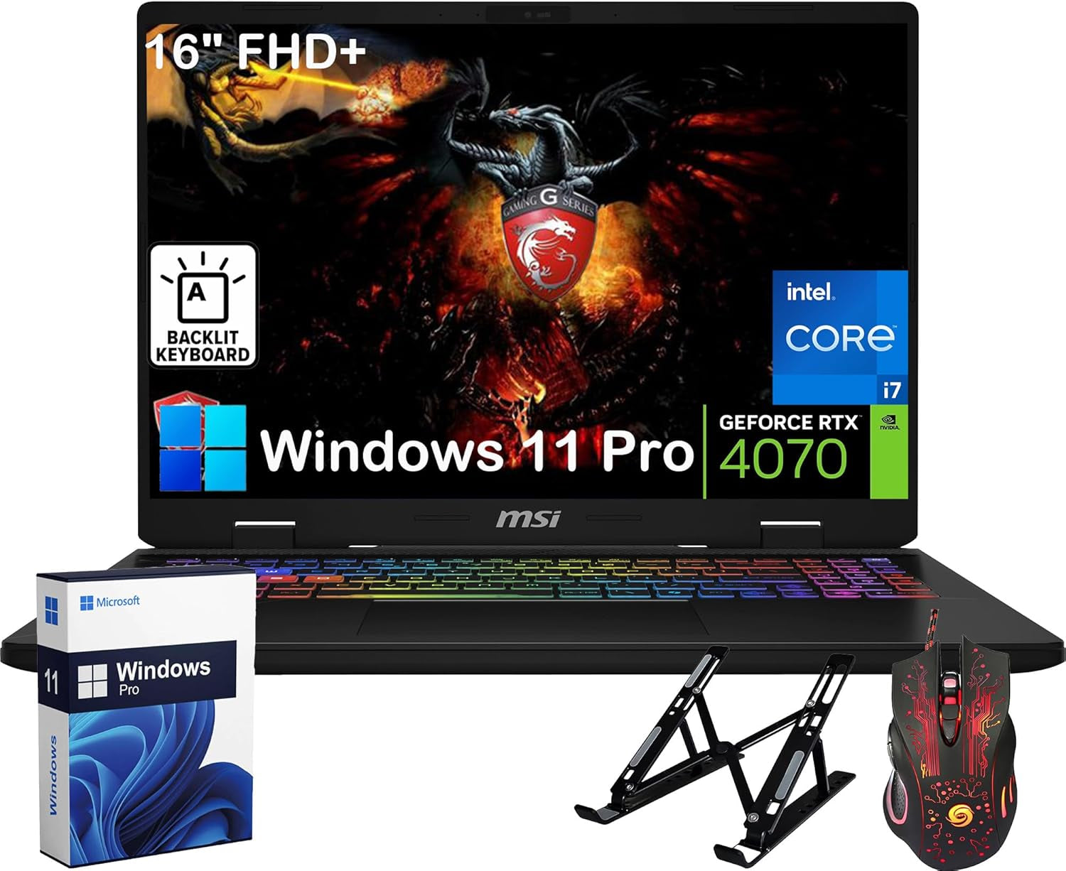 MSI Crosshair Gaming Laptop - 16" FHD+ IPS Display, with Office Lifetime, Geforce RTX 4070, Intel 16-Core I7-14650Hx, 64GB DDR5 RAM, 2TB SSD, Backlit KB, Wi-Fi, Windows 11 Pro, W/Cefesfy Accessories