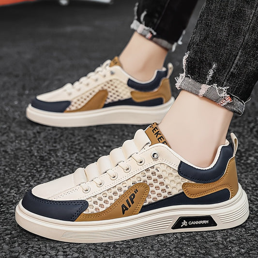 Men'S 2025 Spring/Summer Sneakers - Breathable Mesh Low Top Sneakers with "AIP" Logo, Casual Slip-On Shoes for Street and Sports, Casual Athletic Shoes   Breathable Mesh Upper   Elastic Closure