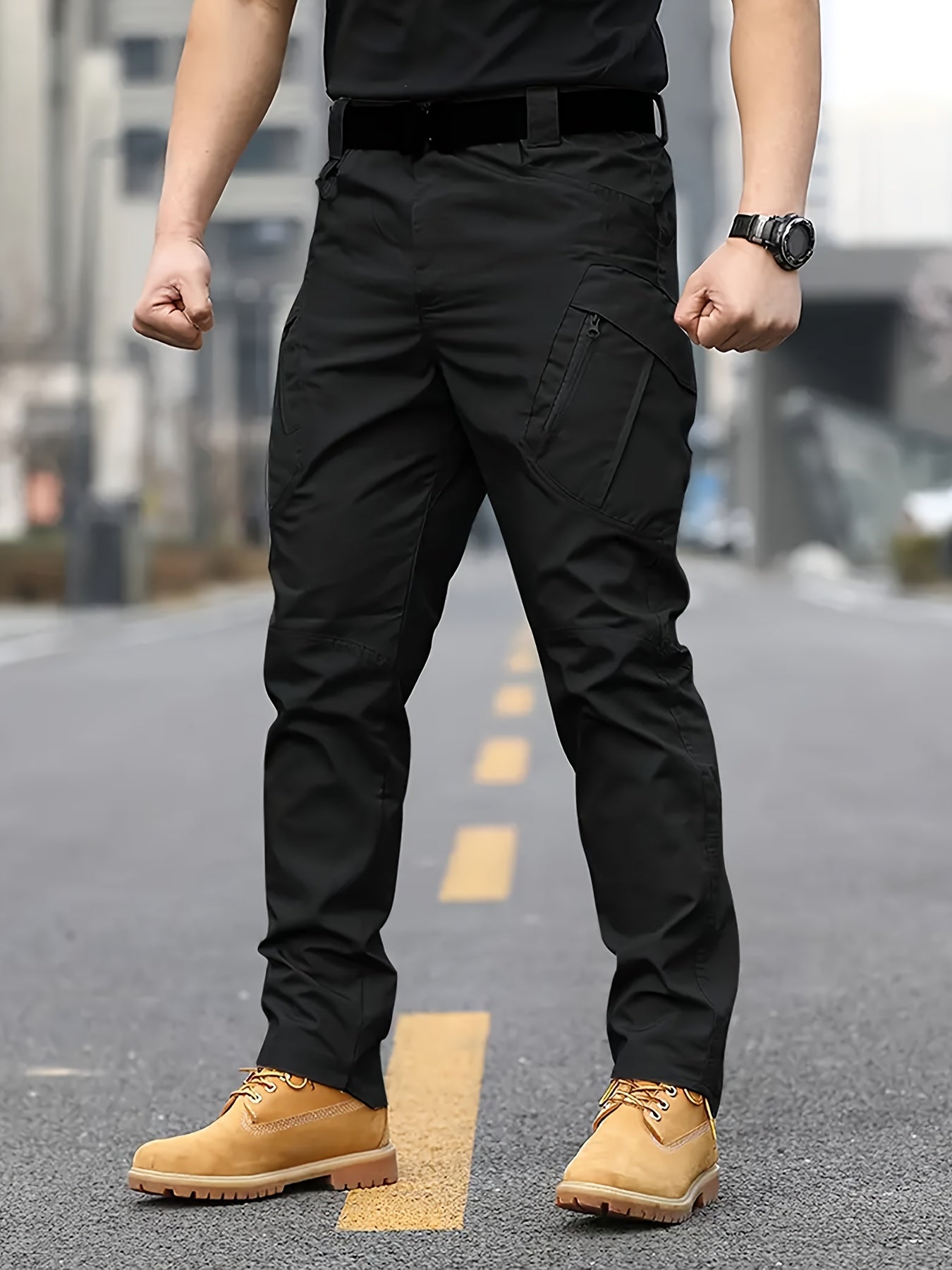 Multi Pocket Men's Tactical Pants, Loose Casual Outdoor Military Pants Without Belt, Mens Cargo Pants For Hiking