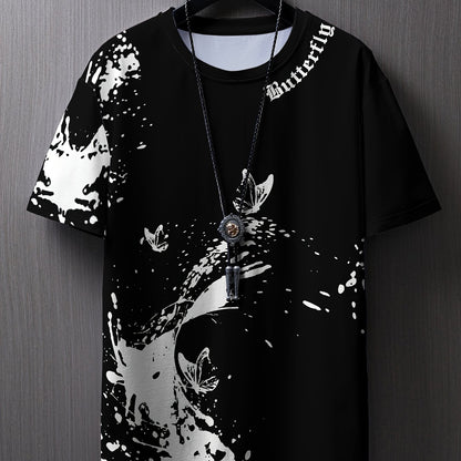 Տղամարդու հարթ ուսերով, թիթեռի նախշերով, կարճ թևքերով մարզաշապիկ XT7119