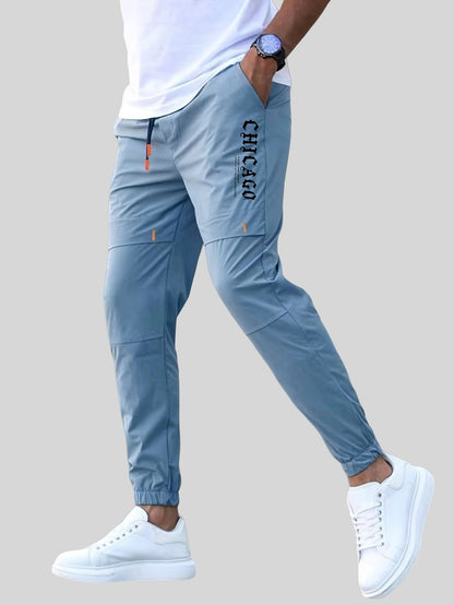 Տղամարդկանց պատահական պարաններով ջոջեր, 100% պոլիեսթեր չձգվող գործվածք, այբուբենի տպագրությամբ դետալներով սովորական տաբատ, 100% պոլիեսթեր, նորաձև աշխատանքային հագուստ