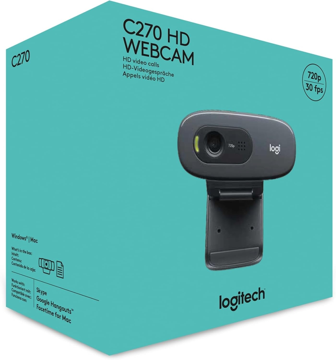 Logitech C270 Hd Webcam, 1280 Pixels X 720 Pixels, 1 Mpixel, Black