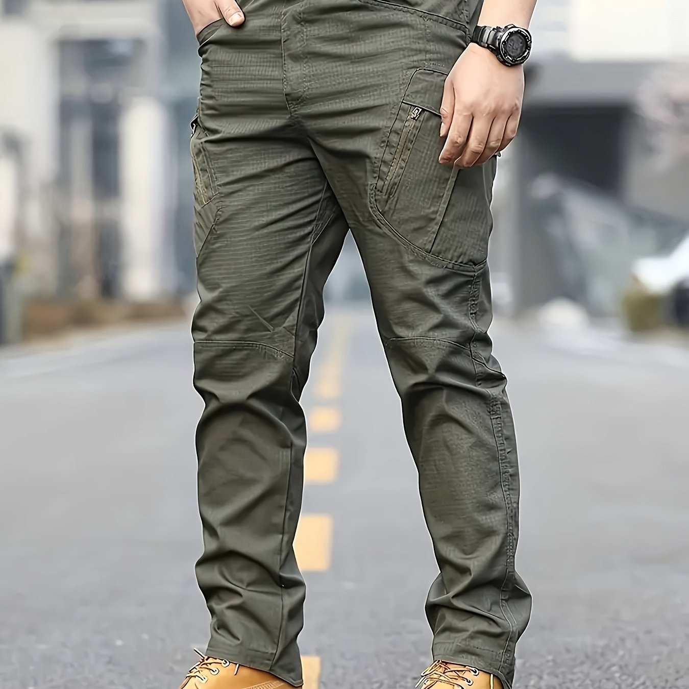 Տղամարդկանց տակտիկական տաբատ պոլիեսթեր 100% սպորտային ոճով, չձգվող պինդ բեռների տաբատ՝ գրպաններով արշավների և պատահական հանգստյան օրերի համար, չորս սեզոնային հագուստ, սովորական պիտանի մեծահասակների հյուսված տաբատ