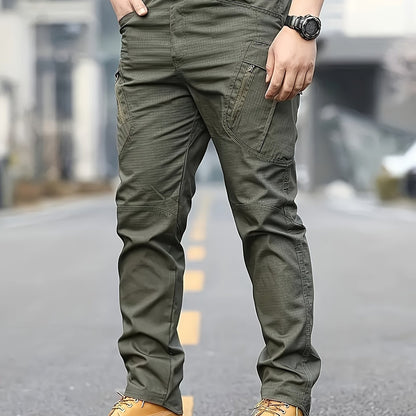 Տղամարդկանց տակտիկական տաբատ պոլիեսթեր 100% սպորտային ոճով, չձգվող պինդ բեռների տաբատ՝ գրպաններով արշավների և պատահական հանգստյան օրերի համար, չորս սեզոնային հագուստ, սովորական պիտանի մեծահասակների հյուսված տաբատ