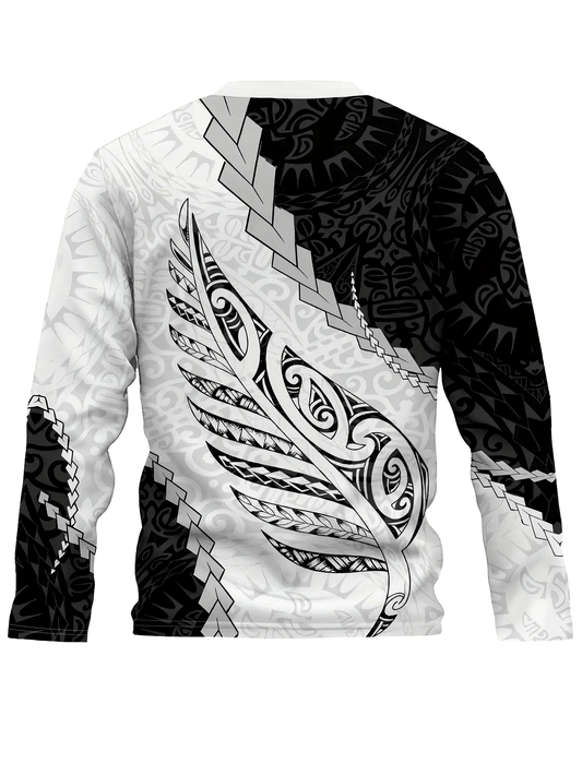 Տղամարդկանց հարմարավետ վինտաժային մաորի արծաթափայլ պտերի նախշերով երկար թևքով, կլոր վզնոցով սվիտեր, հարմար է գարնանը և աշնանը