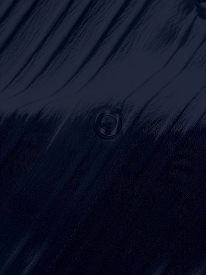 2-Piece Men's Summer Striped Polyester Suit, Short Sleeve Stand Collar Shirt and Drawstring Pants, Non-Stretch Fabric, Suitable for Casual Wear and Beach Vacation, Solid Color