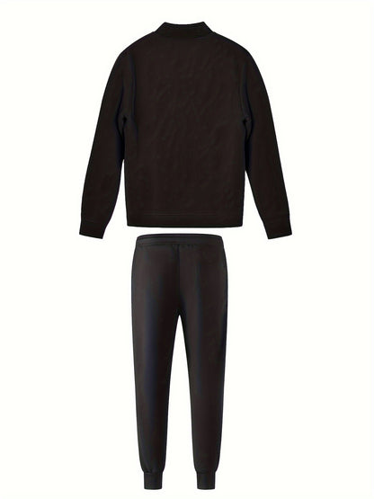 Տղամարդու առօրյա նորաձև կոստյումի հավաքածու՝ պոլիեսթերից, կանգնած օձիքով, կայծակաճարմանդով բաճկոն և լարով տաբատ՝ գարնանային/աշնանային համար