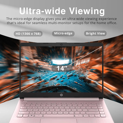 HP Stream 14" HD Brightview Laptop, Intel Celeron N4120 Processor, 4GB RAM, 64GB Storage, Intel HD Graphics, 720P Webcam, 1 Year Office 365, Pink, Win 11 S, 32GB Hotface USB Card