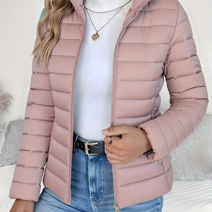 Women's Lightweight Winter Coat - Elegant Stand Collar Long Jacket, Machine Washable Cold Weather Outerwear for Fall/Winter, Formal & Everyday Use - Elegant Women's Outerwear, Casual Cold Wear, High Collar Design, Zipper Clos