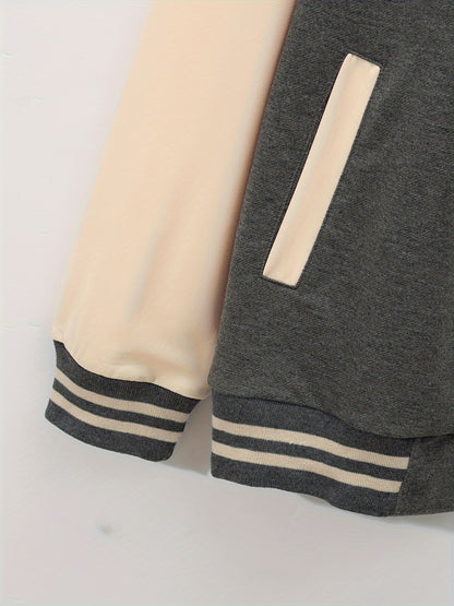 Տղամարդու ամենօրյա բեյսբոլի օձիքով բաճկոնի և տաբատի հավաքածու, գունային բլոկներով երկար թևքերով սվիտեր և սպորտային տաբատ, պոլիեսթերից հյուսված կոստյում կոճակներով, գարուն/աշուն հավաքածու