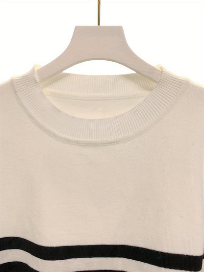 Կանացի Casual Color Block Crew պարանոցով սվիտեր, երկարաթև տրիկոտաժե վերնաշապիկ, վիսկոզայի խառնուրդ 75% պոլիեսթեր 25%, միջին ձգվող, բոլոր եղանակներին, 350 գ/մ² Գործվածքի քաշը