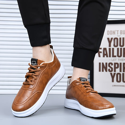 Men's Lace-up Casual Shoes, Solid Color Low-Top Soft Sole Business Commuter Sneakers