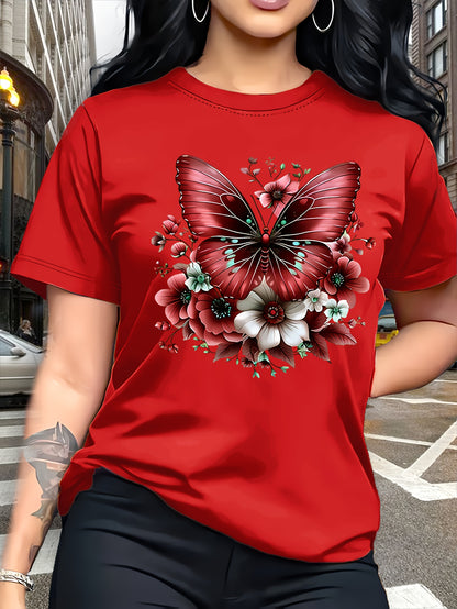 Circle Chic թիթեռի նախշերով շապիկ - նրբագեղ դիզայն, կլոր վզնոցով ամենօրյա վերնաշապիկ - շնչող և թեթև, իդեալական է գարուն/ամառ զգեստապահարանի համար