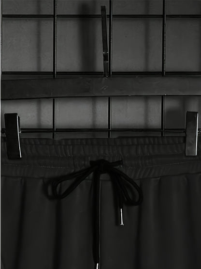 Տղամարդու աշուն/ձմեռ առօրյա պոլիեսթերային սպորտային համազգեստի հավաքածու - երկար թևքերով գլխարկով վերնաշապիկ՝ տառերի տպագրությամբ և պատչվորք դիզայնով, կանոնավոր չափի լարով վազորդներ, տրիկոտաժե գործվածք, թեթևակի ձգվող