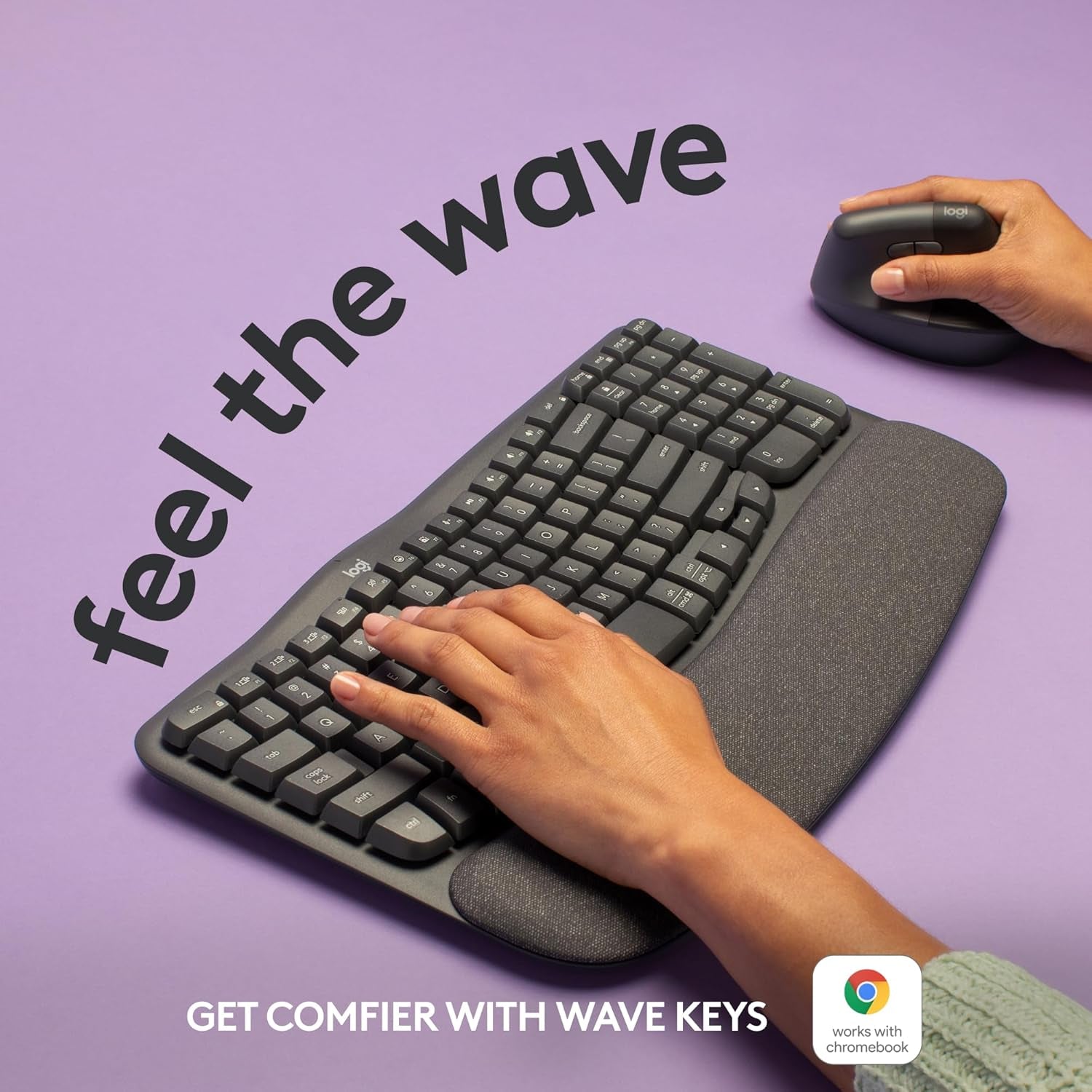 Logitech Wave Keys Wireless Ergonomic Keyboard with Cushioned Palm Rest, Comfortable Natural Typing, Easy-Switch, Bluetooth, Logi Bolt Receiver, for Multi-Os, Windows/Mac - Graphite