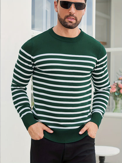 Գարնանային և աշնանային ամենօրյա երկգույն գծավոր տղամարդու սվիտեր-պուլովեր՝ գունավոր բլոկներով, կլոր վզնոցով, տղամարդու տրիկոտաժե վերնաշապիկ