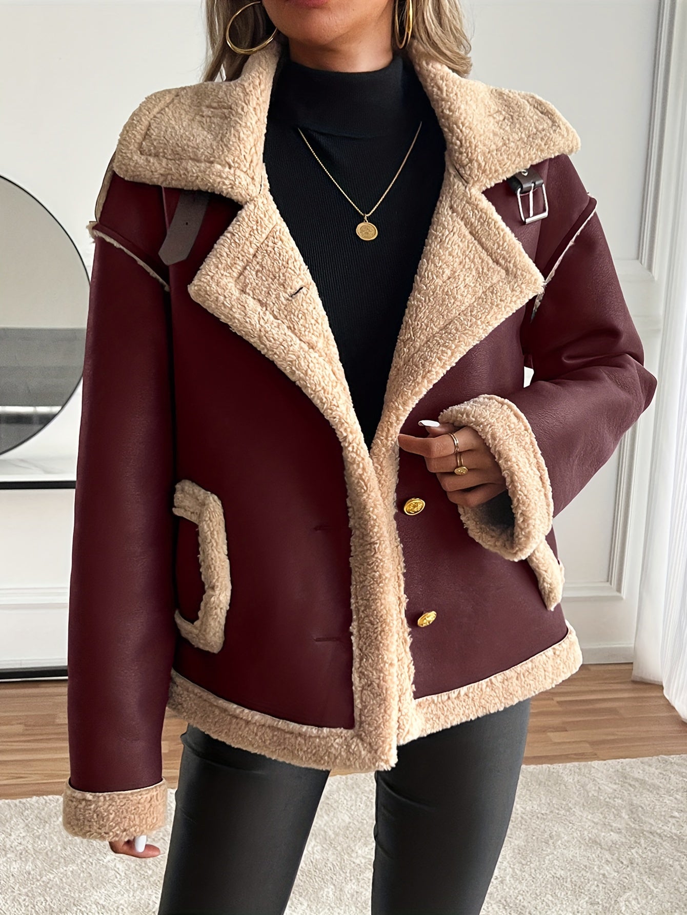 Women's Elegant Motorcycle Jacket - Heavy-Duty Winter Coat, Brown, Non-Stretch Motorcycle Outerwear for Cold Weather Riding & Everyday Chic - Machine Washable Outer Jacket, Seasonal Fashion, Classic Design, Premium Detailing,