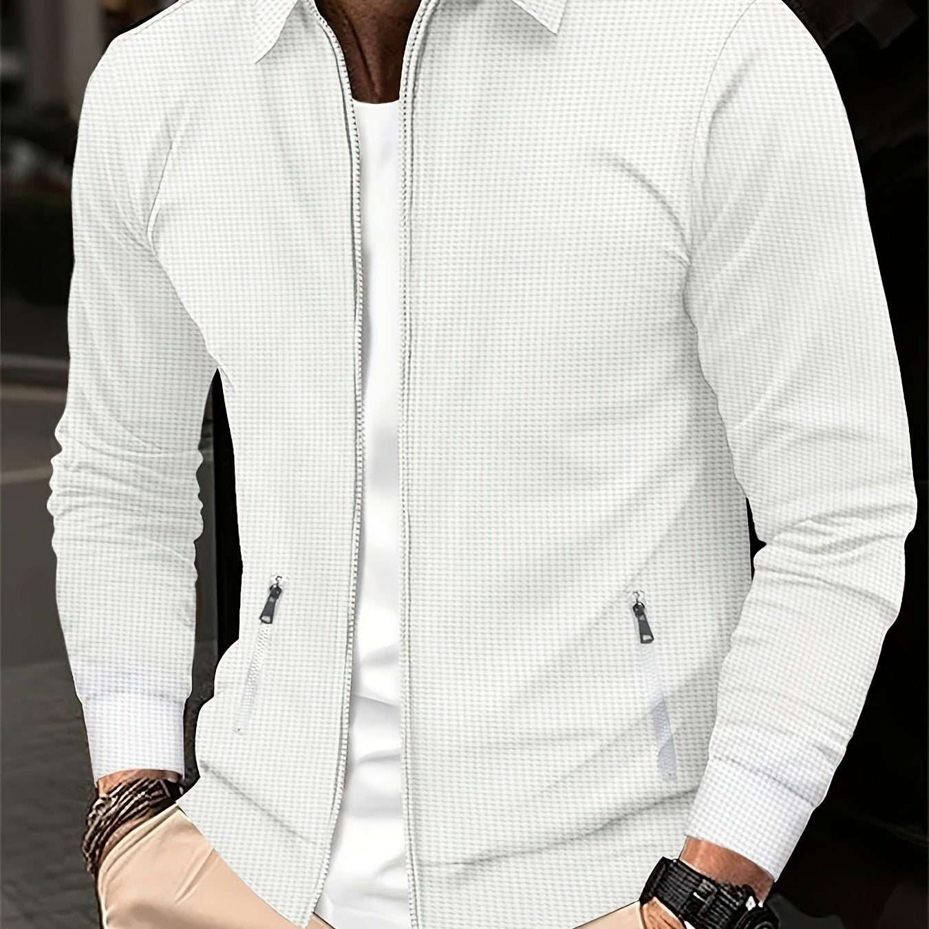 Տղամարդու թեթև, վաֆլիով տրիկոտաժե երկար թևքով, կայծակաճարմանդով բաճկոն - շնչող գոլֆի և վազքի վերնաշապիկ՝ գրպաններով, ամենօրյա, սպորտային դիզայն՝ բացօթյա գործունեության համար, գարուն/աշուն, գոլֆի բաճկոն, ակտիվ կենսակերպի հագուստ, դասական օձիքով, Dura