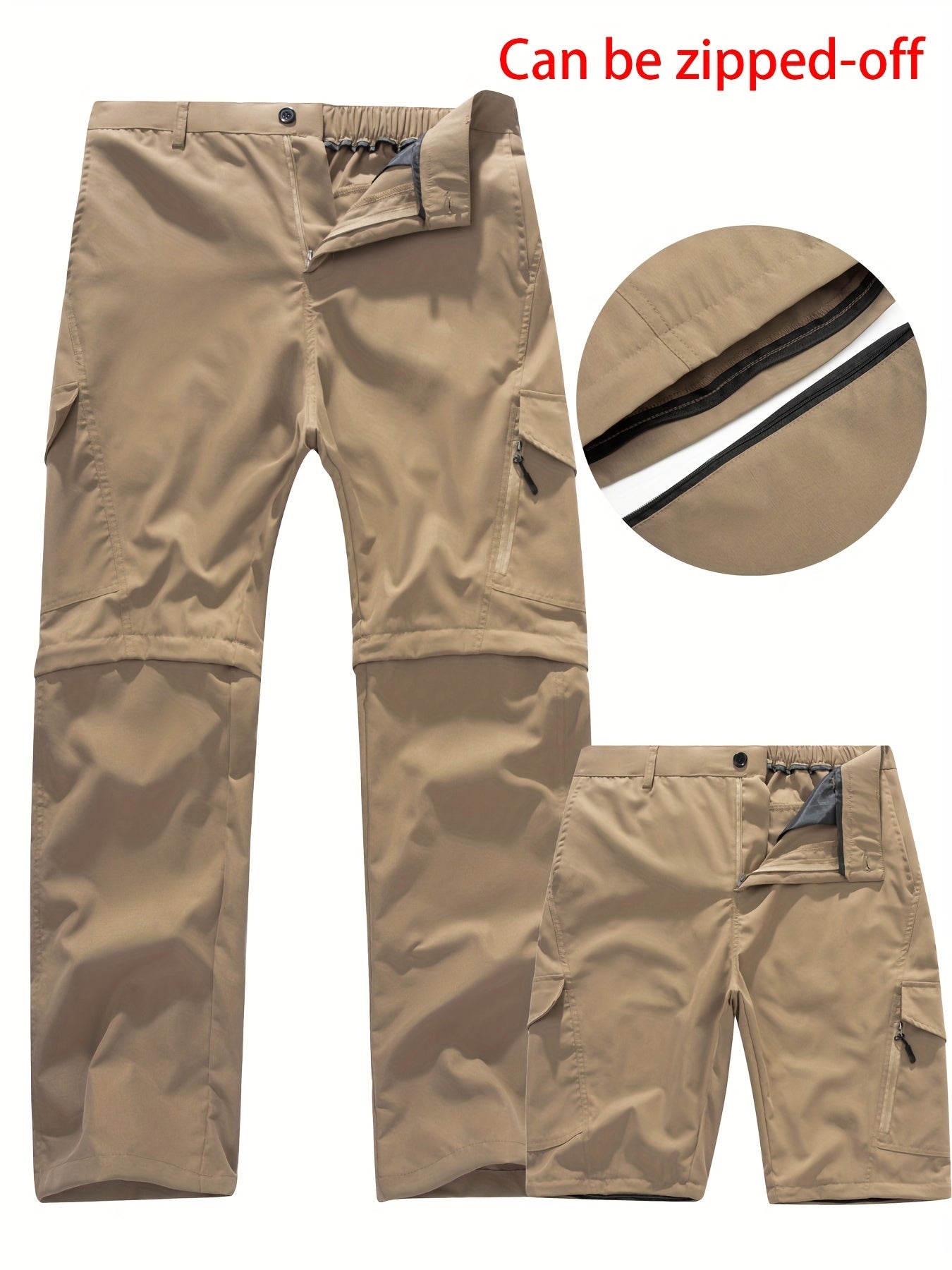 Men's Convertible Hiking Pants - Durable, Zip-Off Cargo Trousers for Fishing & Running, Casual Outdoor Wear with Pockets - ayq