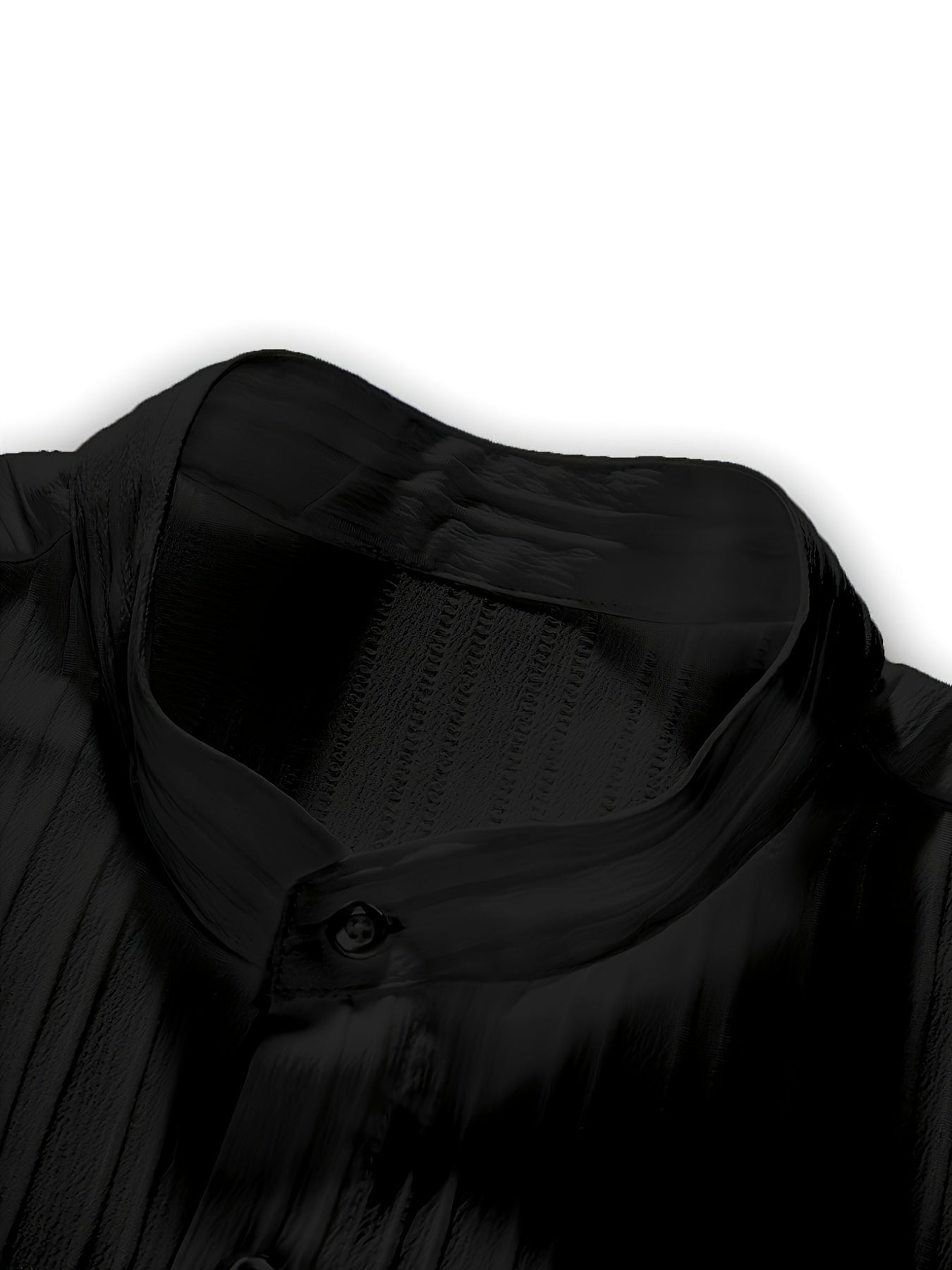 2-Piece Men's Summer Striped Polyester Suit, Short Sleeve Stand Collar Shirt and Drawstring Pants, Non-Stretch Fabric, Suitable for Casual Wear and Beach Vacation, Solid Color