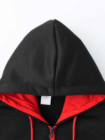 Men'S Bold Print Urban Streetwear Pullover Hoodie & Pants Set - Black & Red with "Saint" Design, Polyester, Long Sleeve, Regular Fit, Spring/Fall Casual Wear, Casual Streetwear Outfit|Bold Print Hoodie|Stretchy Fabric