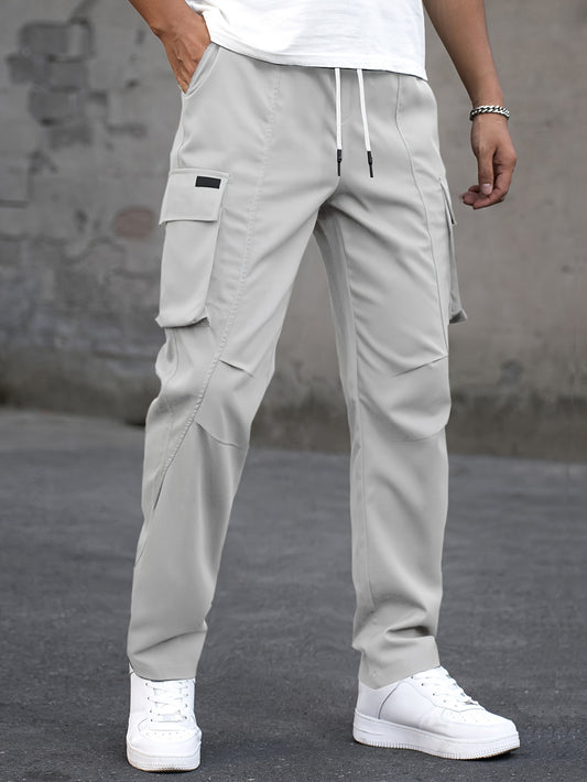 Men's Cargo Pants, Fashionable Casual Workwear, Polyester, Solid Color, Non-Stretch, Regular Fit, Woven Fabric, Novelty Clothing for Men