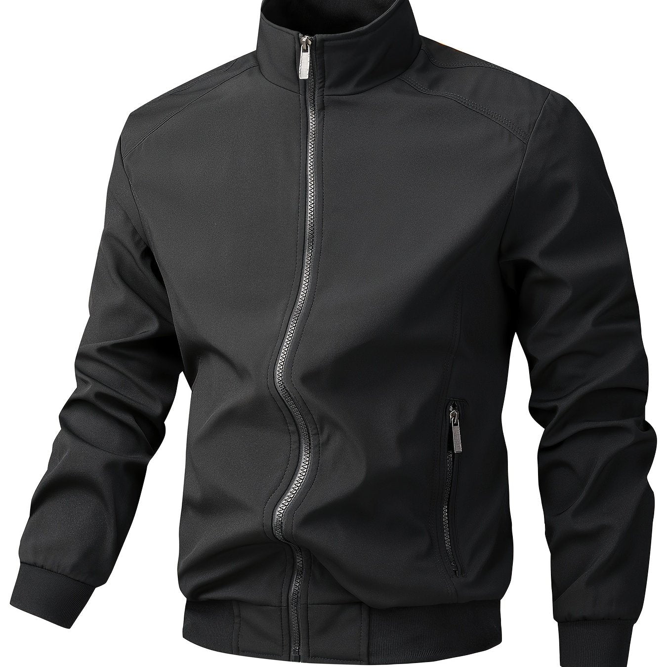 Տղամարդու առօրյա արքայական կապույտ բոմբեր բաճկոն՝ լիքը կայծակաճարմանդով, ազատ չափսերով, պոլիեսթերային, կանգնած օձիքով, երկար թևքերով, թեթև և դիմացկուն՝ գարնան և աշնան համար, առօրյա վերնազգեստ | երիզավոր թևքեր | դիմացկուն վերնազգեստ